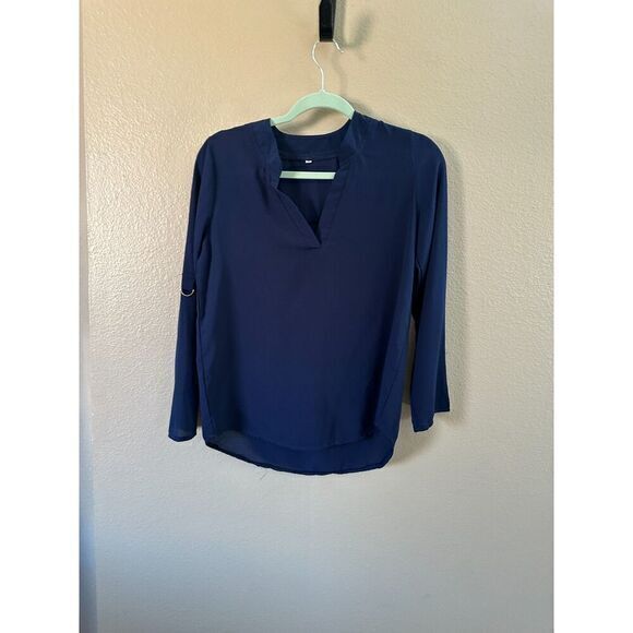 Navy Blue Long Sleeve Blouse - Picture 2 of 7